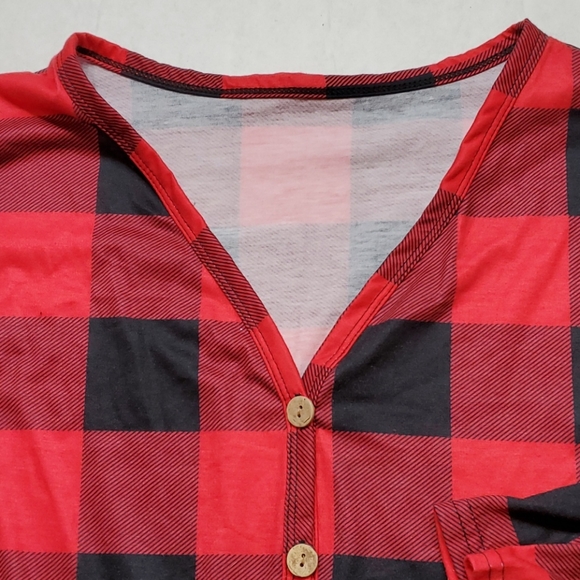 Lounge shirt red black plaid tie front waist large - Picture 3 of 4